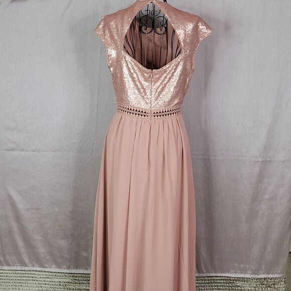TRUTH AND FABLE Blush Sequined and Crochet Evening Dress Small - Picture 9 of 11